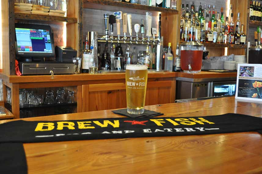 custom scarf on brewfish bar eatery bar